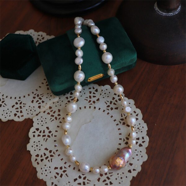 Handmade Gold Leaf Inlaid Baroque Freshwater Pearl Necklace