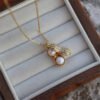 Cubic Zirconia Set Peanut Shaped Pearl Pendant Necklace