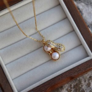 主图_1 Cubic Zirconia Set Peanut Shaped Pearl Pendant Necklace