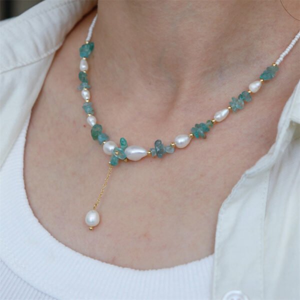Fluorite Crystal Baroque Pearl Pendant Necklace