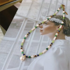Natural Stone Freshwater Pearl Pendant Clavicle Necklace