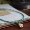 Natural Turquoise Pearl Teardrop Pendant Necklace