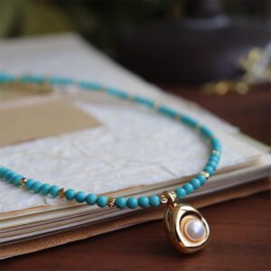 Natural Turquoise Pearl Teardrop Pendant Necklace