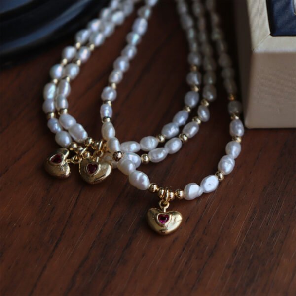 Ruby Heart Pendant Freshwater Pearl Necklace