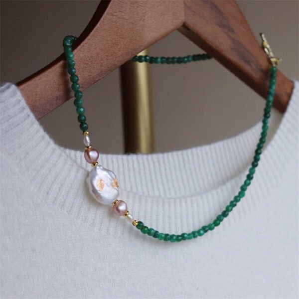 Baroque Pearl Natural Jade Necklace
