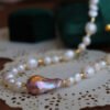 Handmade Gold Leaf Inlaid Baroque Freshwater Pearl Necklace
