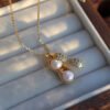 Cubic Zirconia Set Peanut Shaped Pearl Pendant Necklace