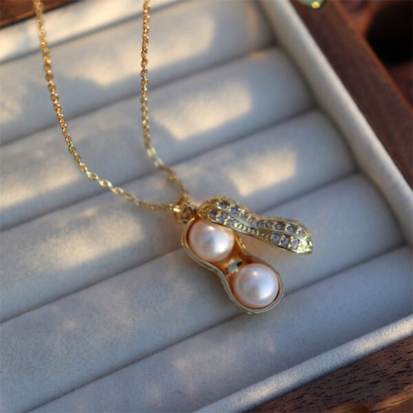 Cubic Zirconia Set Peanut Shaped Pearl Pendant Necklace