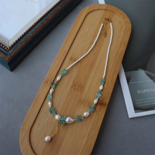 Fluorite Crystal Baroque Pearl Pendant Necklace