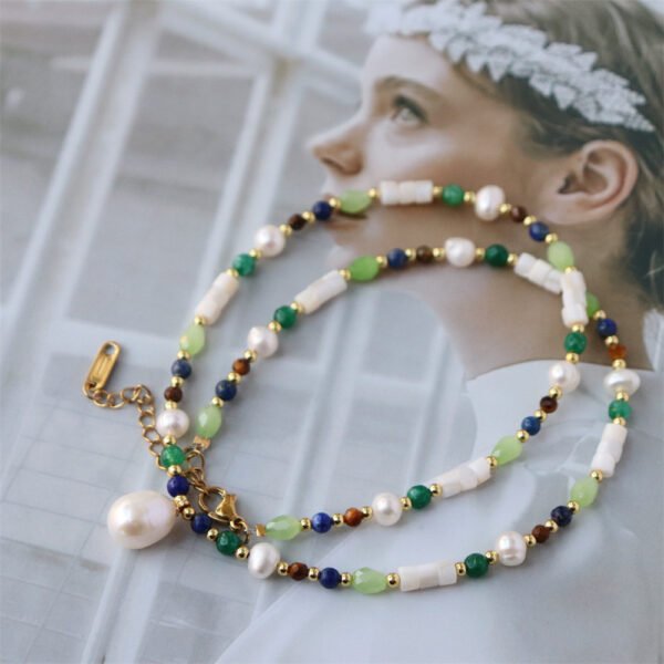 Natural Stone Freshwater Pearl Pendant Clavicle Necklace
