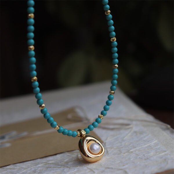 Natural Turquoise Pearl Teardrop Pendant Necklace