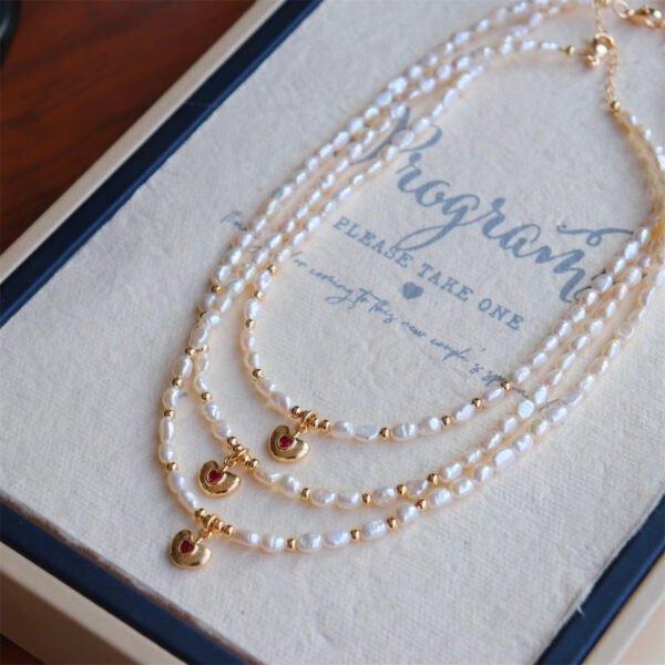 Ruby Heart Pendant Freshwater Pearl Necklace