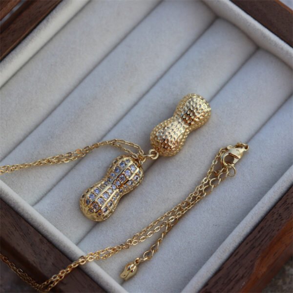 Cubic Zirconia Set Peanut Shaped Pearl Pendant Necklace
