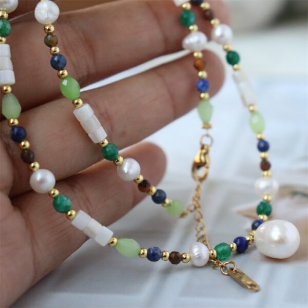 Natural Stone Freshwater Pearl Pendant Clavicle Necklace