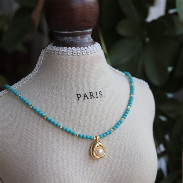 Natural Turquoise Pearl Teardrop Pendant Necklace