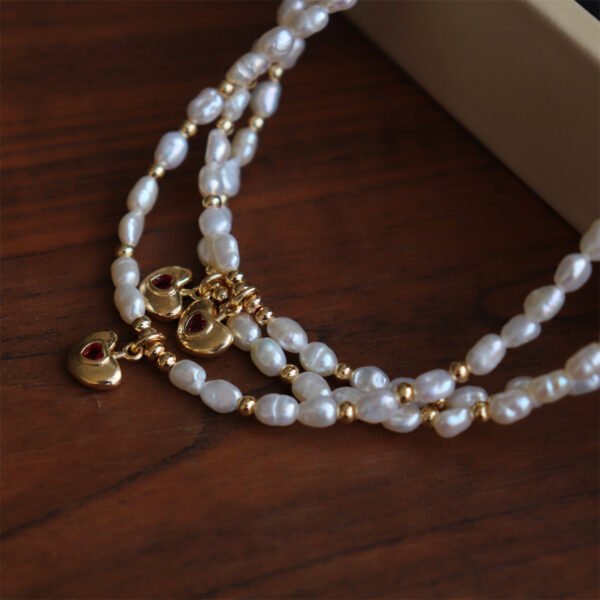 Ruby Heart Pendant Freshwater Pearl Necklace
