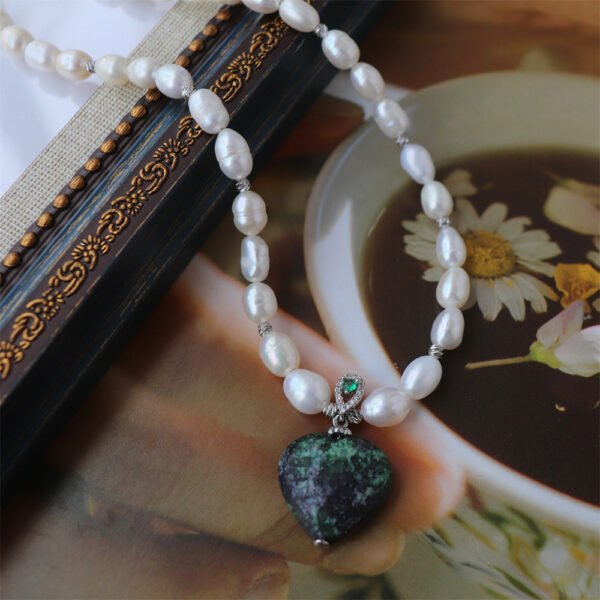 Baroque Freshwater Pearl Heart Natural Stone Pendant Necklace
