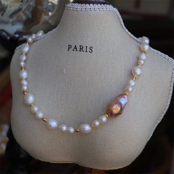 Handmade Gold Leaf Inlaid Baroque Freshwater Pearl Necklace
