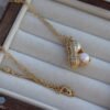Cubic Zirconia Set Peanut Shaped Pearl Pendant Necklace