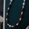 Natural Red Agate Freshwater Pearl Necklace Bracelet Set
