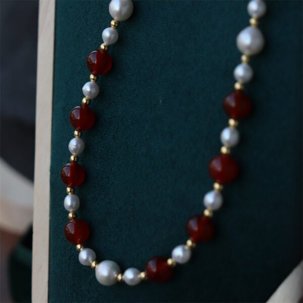 Natural Red Agate Freshwater Pearl Necklace Bracelet Set