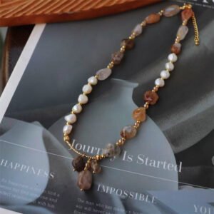 Natural Gemstone Pendant Freshwater Pearl Necklace