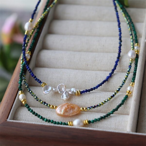 Petal Freshwater Pearl Natural Stone Clavicle Necklace