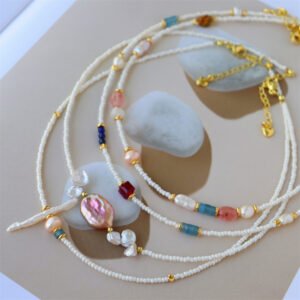 Natural Freshwater Pearl Gemstone Crystal Choker Necklace