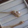 Cubic Zirconia Set Peanut Shaped Pearl Pendant Necklace