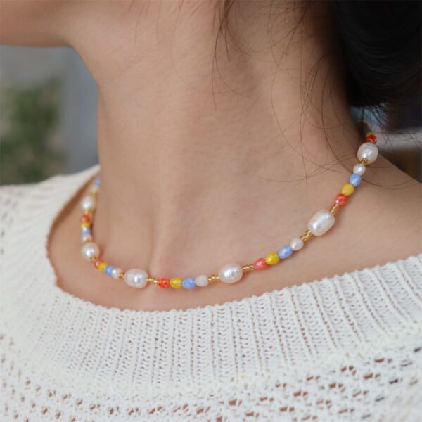 Multicolor Crystal Natural Pearl Necklace Bracelet Set