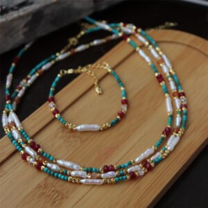 Turquoise Baroque Pearl Collar Necklace Bracelet Set