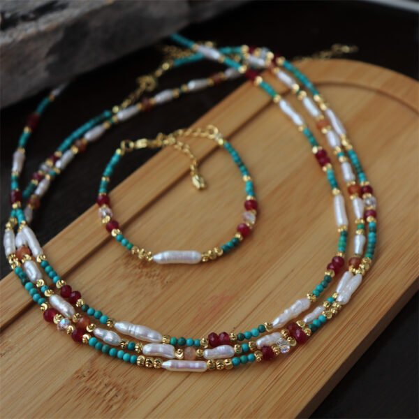 Turquoise Baroque Pearl Collar Necklace Bracelet Set