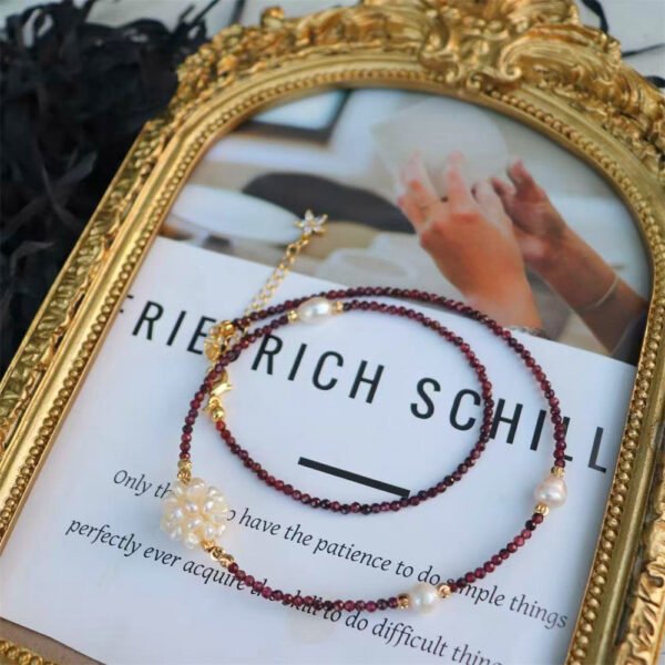 Natural Garnet Pearl Woven Ball Pendant Necklace