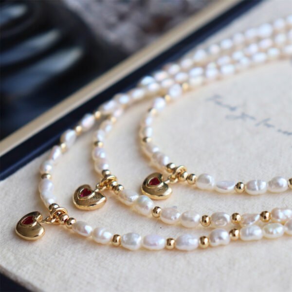 Ruby Heart Pendant Freshwater Pearl Necklace