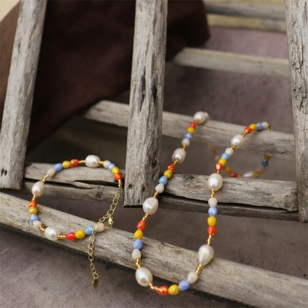 Multicolor Crystal Natural Pearl Necklace Bracelet Set