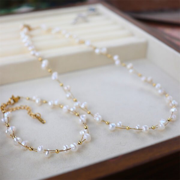 Minimal Braided Freshwater Pearl Necklace Bracelet Set