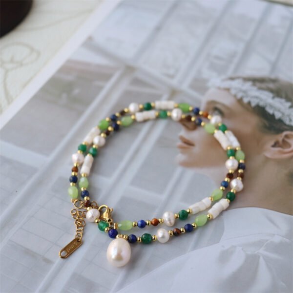 Natural Stone Freshwater Pearl Pendant Clavicle Necklace
