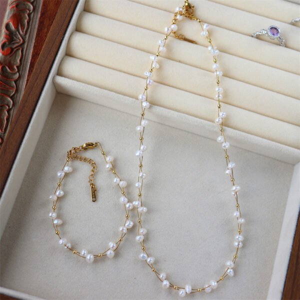 Minimal Braided Freshwater Pearl Necklace Bracelet Set