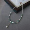 Fluorite Crystal Baroque Pearl Pendant Necklace