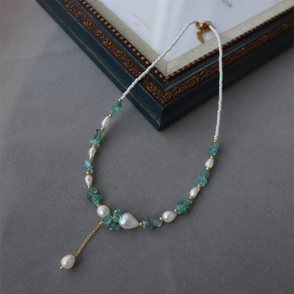 Fluorite Crystal Baroque Pearl Pendant Necklace