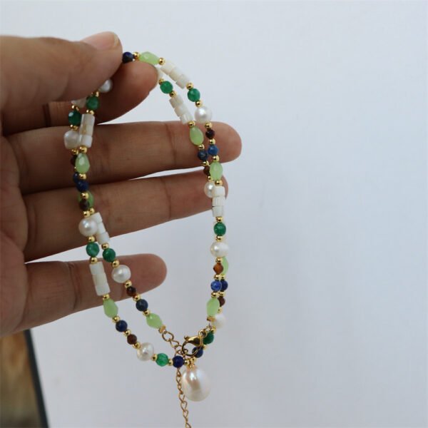 Natural Stone Freshwater Pearl Pendant Clavicle Necklace