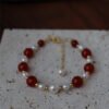 Natural Red Agate Freshwater Pearl Necklace Bracelet Set