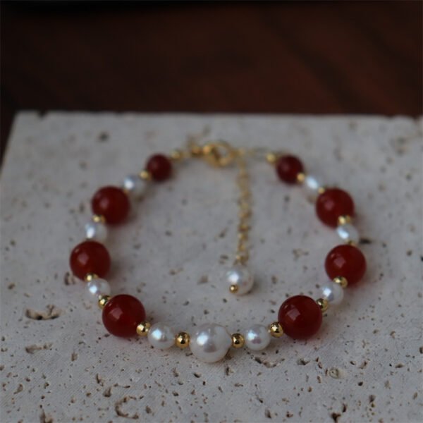 Natural Red Agate Freshwater Pearl Necklace Bracelet Set