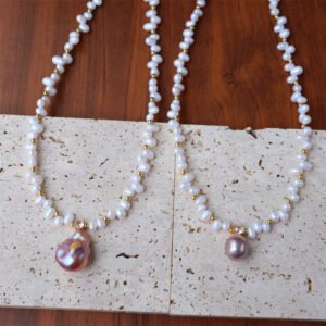 详情图片_05 Baroque Freshwater Pearl Pendant Choker Necklace