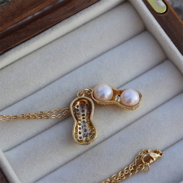 Cubic Zirconia Set Peanut Shaped Pearl Pendant Necklace