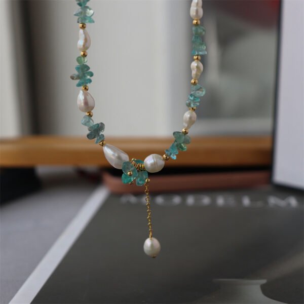 Fluorite Crystal Baroque Pearl Pendant Necklace