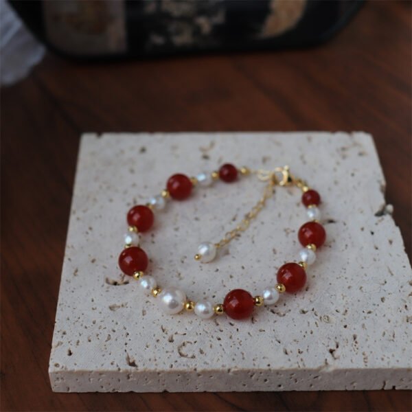 Natural Red Agate Freshwater Pearl Necklace Bracelet Set
