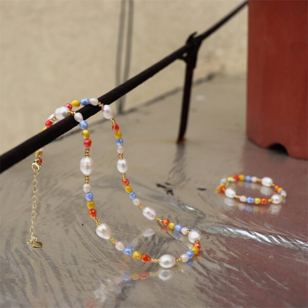 Multicolor Crystal Natural Pearl Necklace Bracelet Set