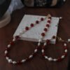 Natural Red Agate Freshwater Pearl Necklace Bracelet Set