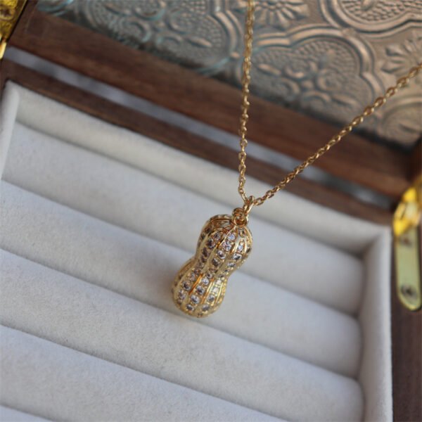Cubic Zirconia Set Peanut Shaped Pearl Pendant Necklace
